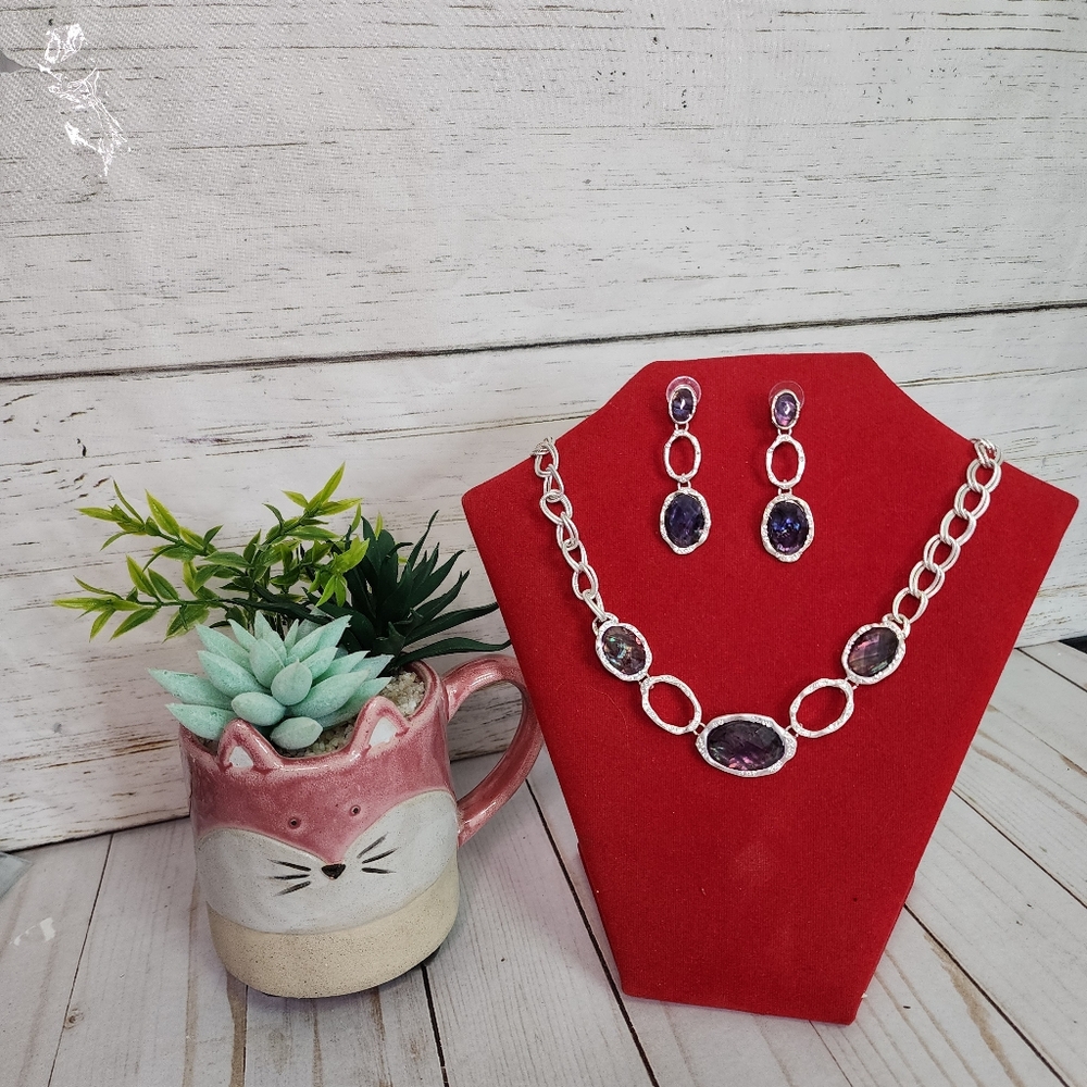 Jones New York Silver Toned Necklace and Earring set